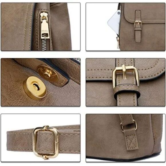 New STYLISH Small Backpack Bag for Women with Multiple Pockets, Khaki - Picture 6 of 7